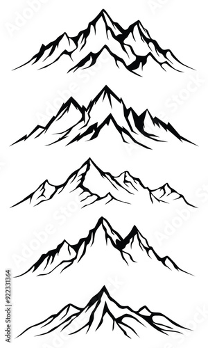 Collection of different mountain outlines. Vector illustration