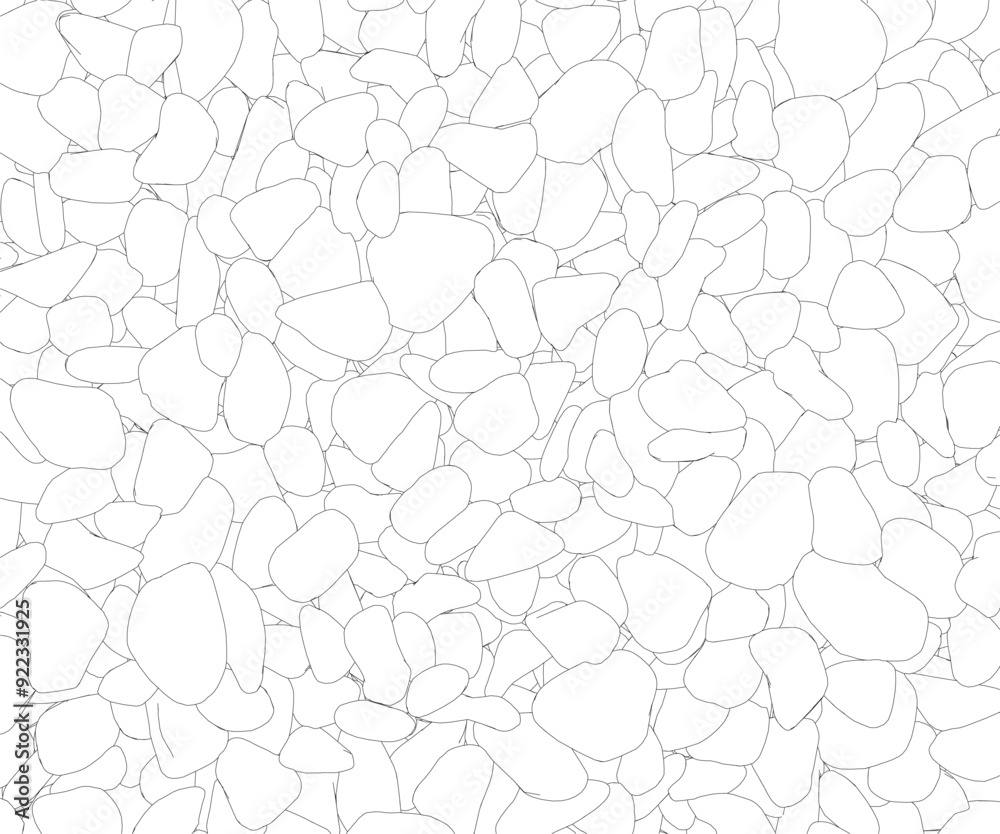 Outline background with outline of many stones from black lines isolated on white background. Vector illustration.