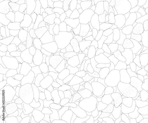Outline background with outline of many stones from black lines isolated on white background. Vector illustration.