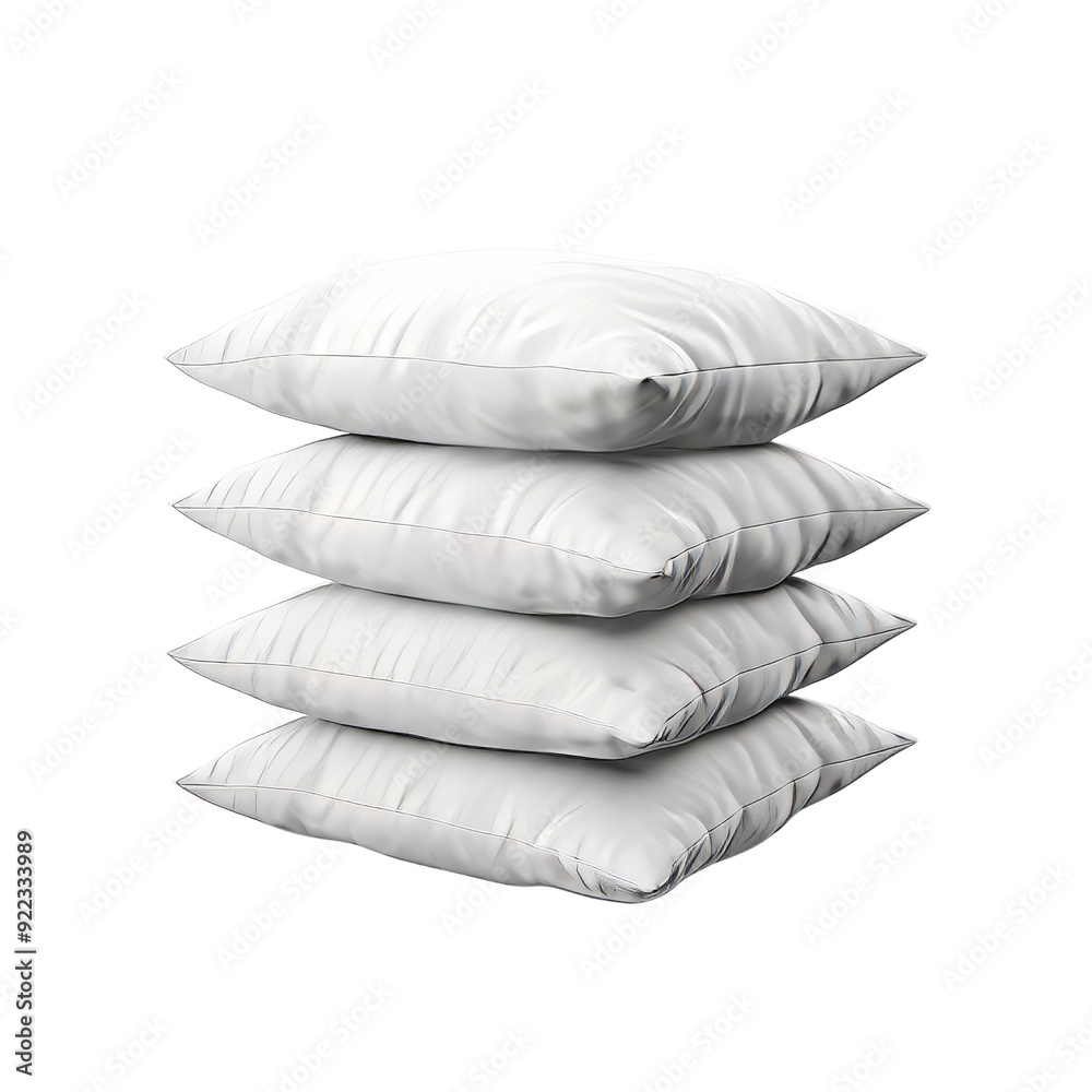 Four Soft White Pillows Stacked Isolated Without Background. Four Soft White Pillows Stacked Isolated Without Background.