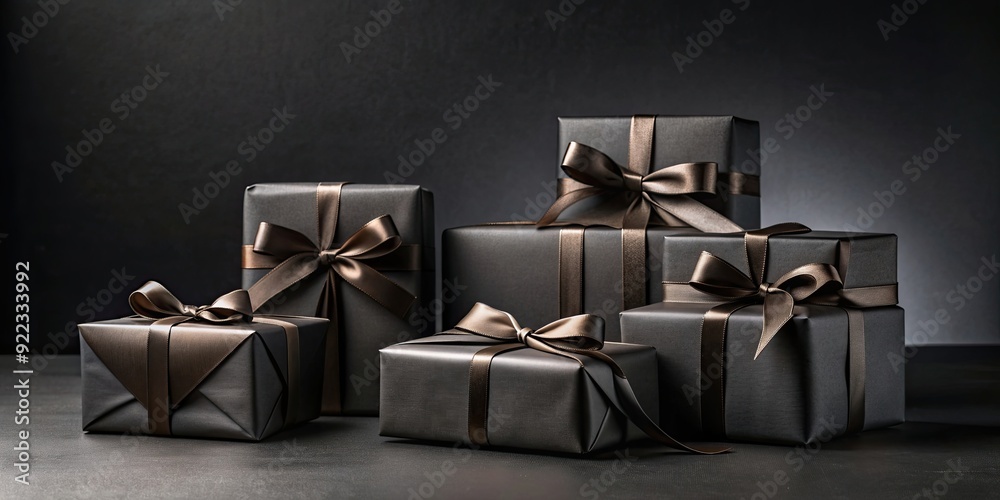 Schwarze Geschenkpakete auf dunklem Hintergrund f?r den Black Friday Verkauf, Black Friday, Geschenke, Pakete, Shopping, Rabatt Schwarze Geschenkpakete auf dunklem Hintergrund f?r den Black Friday Verkauf, Black Friday, Geschenke, Pakete, Shopping, Rabatt
