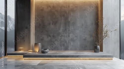 A sleek metal podium with a matte finish, industrial lighting, showcasing modern home decor