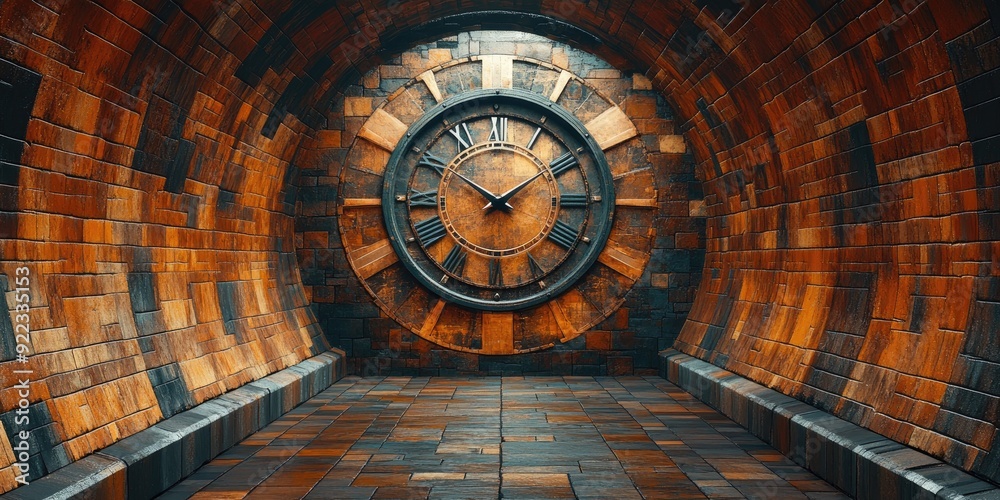 Obraz premium A Large Clock Face in a Brick Tunnel