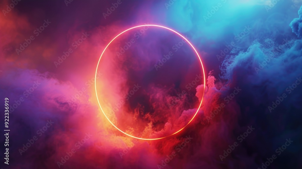 Surreal abstract digital art with vivid clouds and a moon orbiting a light effect in the center. Surreal abstract digital art with vivid clouds and a moon orbiting a light effect in the center.