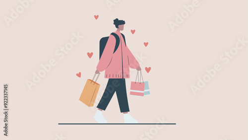 VECTOR MINIMALISTA CHICA DE COMPRAS 