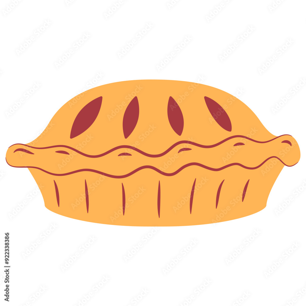Apple pie.Traditional American pie.Thanksgiving Day.Vector flat illustration.Isolated on white background. Apple pie.Traditional American pie.Thanksgiving Day.Vector flat illustration.Isolated on white background.