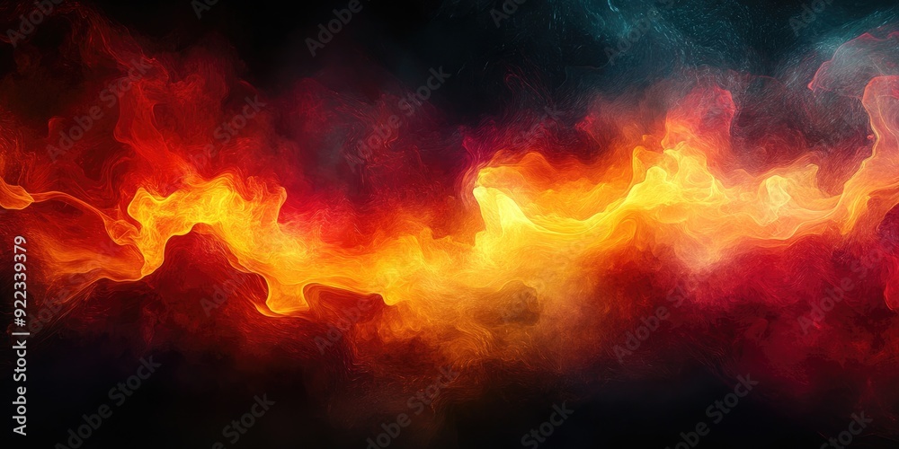 Abstract Fire and Smoke Swirls in Red, Yellow, and Blue Hues