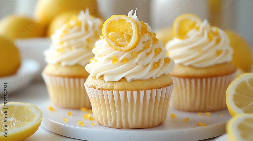 Lemon moussefilled cupcakes with a zesty lemon muffin topping, garnished with a candied lemon peel, lemon mousse cupcakes muffins, refreshing dessert pairing Lemon moussefilled cupcakes with a zesty lemon muffin topping, garnished with a candied lemon peel, lemon mousse cupcakes muffins, refreshing dessert pairing