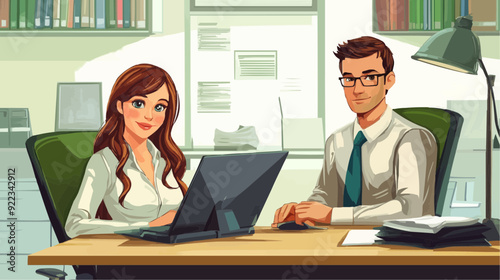 Office Manager Background - Working Business Vector People Design