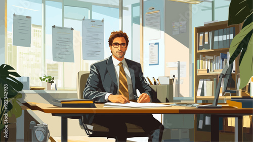 Office Manager Background - Working Business Vector People Design