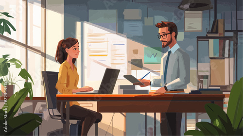 Office Manager Background - Working Business Vector People Design