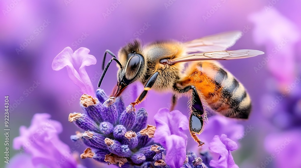 A Bee Pollinating a Lavender Flower Photo A Bee Pollinating a Lavender Flower Photo