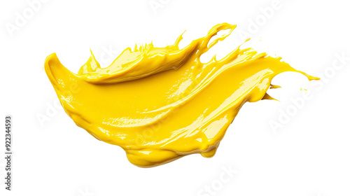 A top-view image of zesty mustard spread in bright yellow brush strokes. The mustard's bold color and smooth texture form a playful, energetic pattern, Isolated on transparent background photo