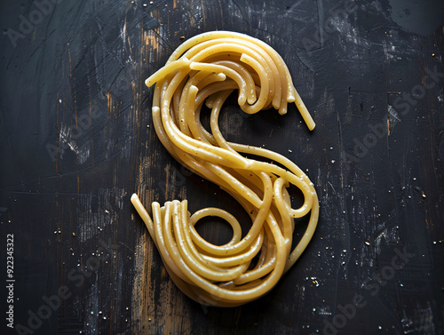 spaghetti homemade in the shape of the letter S.  photo