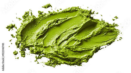 vibrant green pesto spread in textured brush strokes. The sauce's herbaceous color and chunky consistency create a fresh and dynamic design, Isolated on transparent background photo