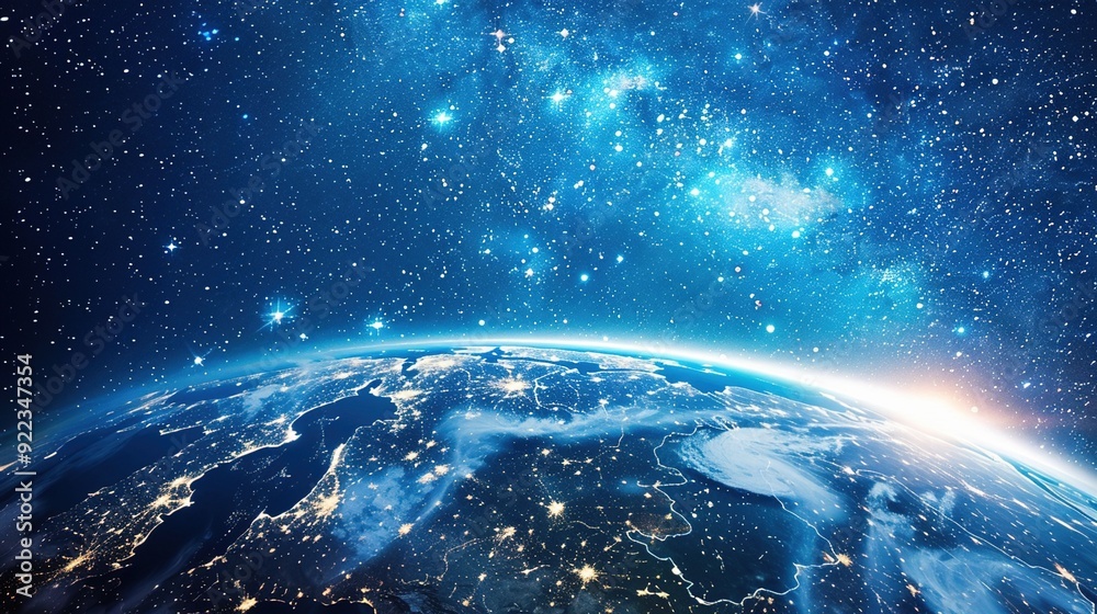 Obraz premium Earth from Space with Starry Milky Way