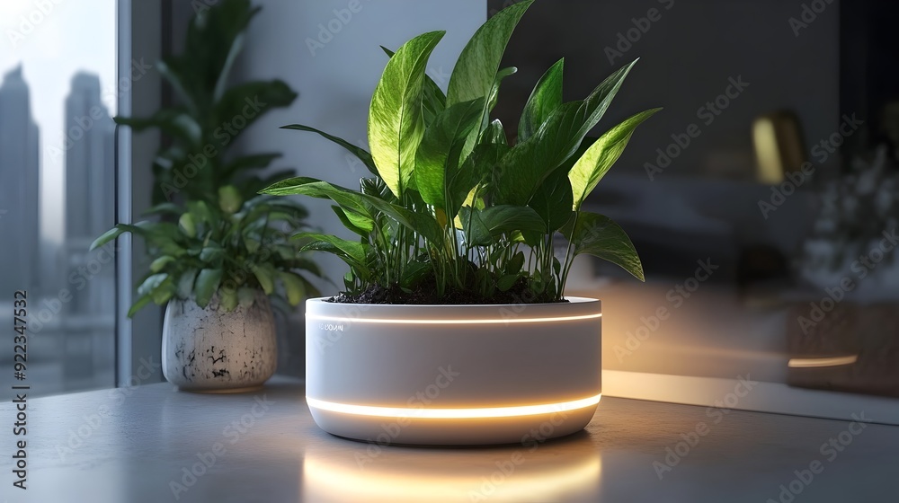 Fototapeta premium Advanced LED-Integrated Smart Planter for Efficient Indoor Gardening Solutions