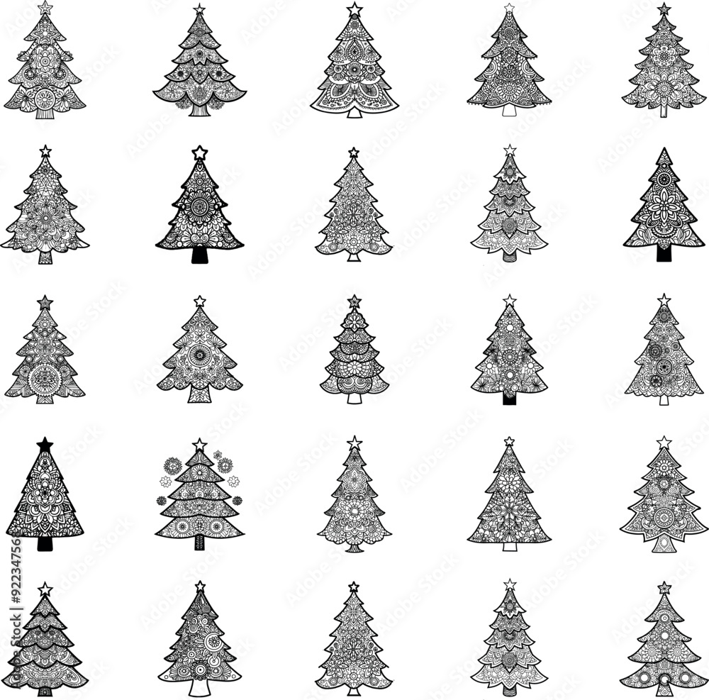 Obraz premium Stylized Christmas Mandala Tree Vector Collection