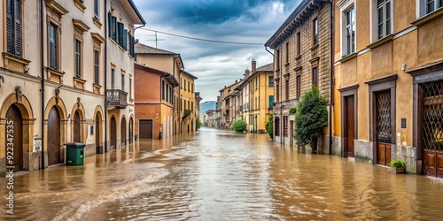 Fototapeta Naklejka Na Ścianę i Meble -  Flooded streets in Emilia Romagna Italy during heavy rainfall, flood, rain, disaster, weather, emergency