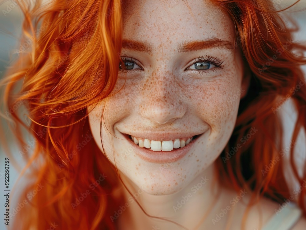 A joyful young woman with red hair smiling for the camera, capturing a candid moment of happiness and confidence. A joyful young woman with red hair smiling for the camera, capturing a candid moment of happiness and confidence.