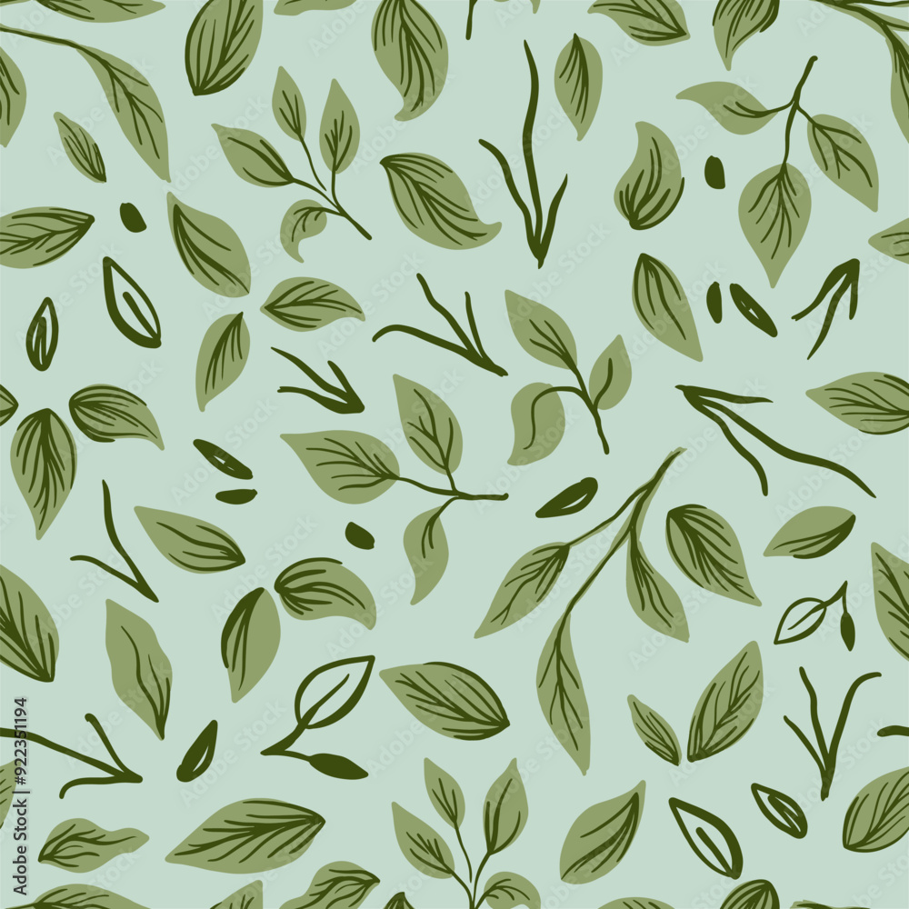 Fototapeta premium Green Leaves Summer Vector Seamless Pattern