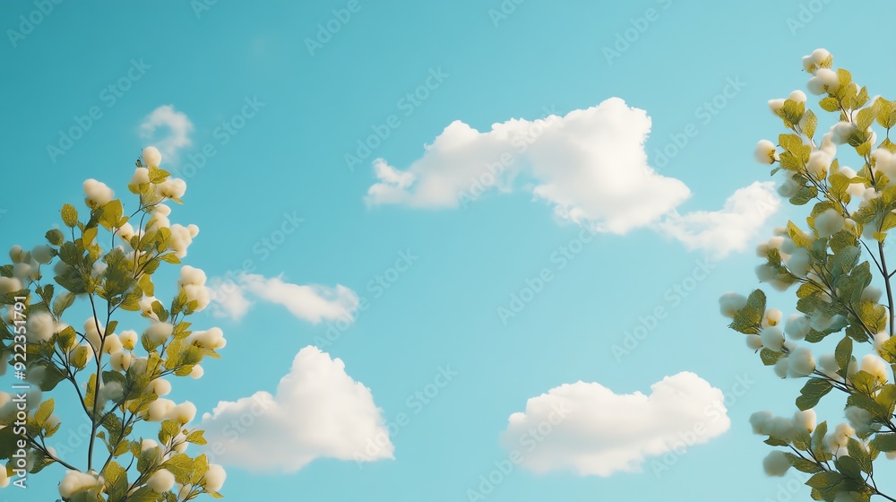 Open sky with scattered cottonlike clouds, soft transitions, flat lay, natural daylight Open sky with scattered cottonlike clouds, soft transitions, flat lay, natural daylight