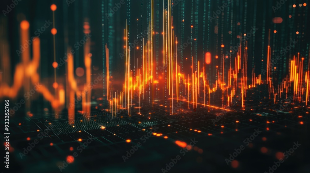 Abstract digital financial interface with glowing lines and data points on a dark background. Abstract digital financial interface with glowing lines and data points on a dark background.