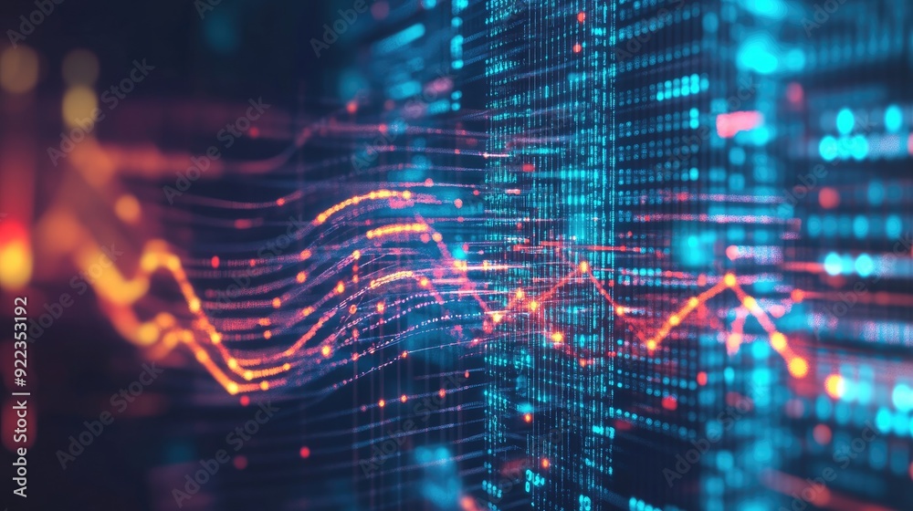 Fototapeta premium Abstract digital waves and circuits representing data transfer in a business environment. -
