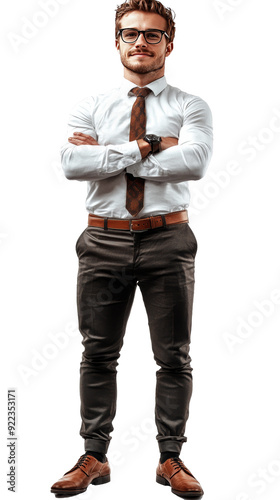 Isolated, transparent, no background, Confident Businessman in Formal Attire Standing with Arms Crossed