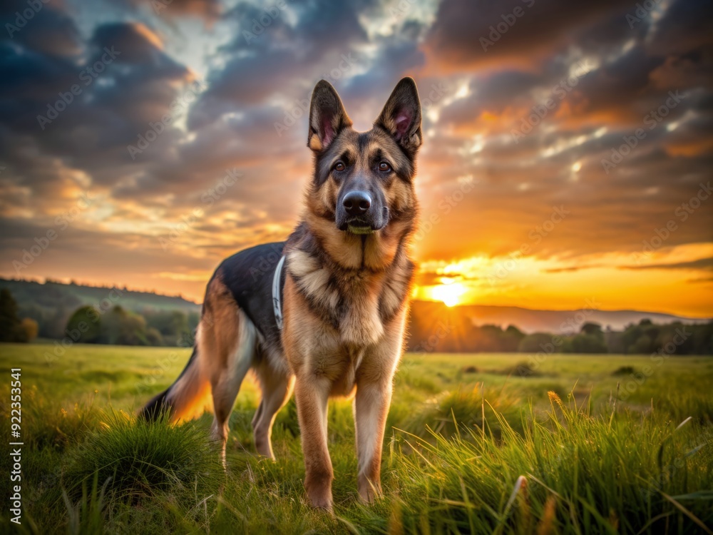 A crossbreed German Shepherd stands in a serene grassy field at twilight, its intelligent and warm eyes gleaming as it explores the peaceful surroundings. A crossbreed German Shepherd stands in a serene grassy field at twilight, its intelligent and warm eyes gleaming as it explores the peaceful surroundings.