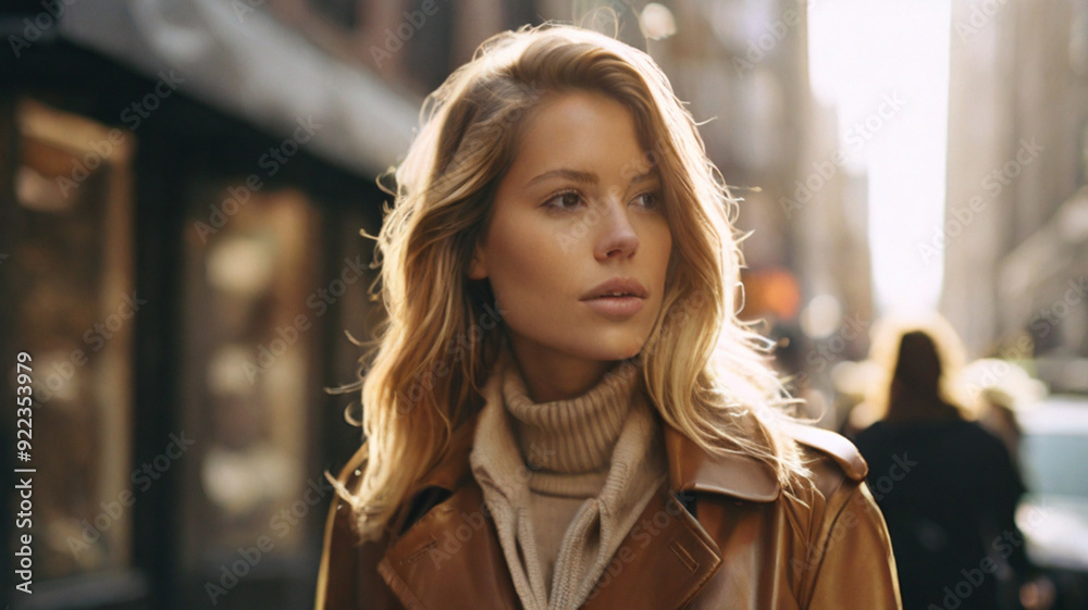 Portrait of gorgeous fashionable young woman in leather jacket in the city street, fall fashion streetwear Portrait of gorgeous fashionable young woman in leather jacket in the city street, fall fashion streetwear
