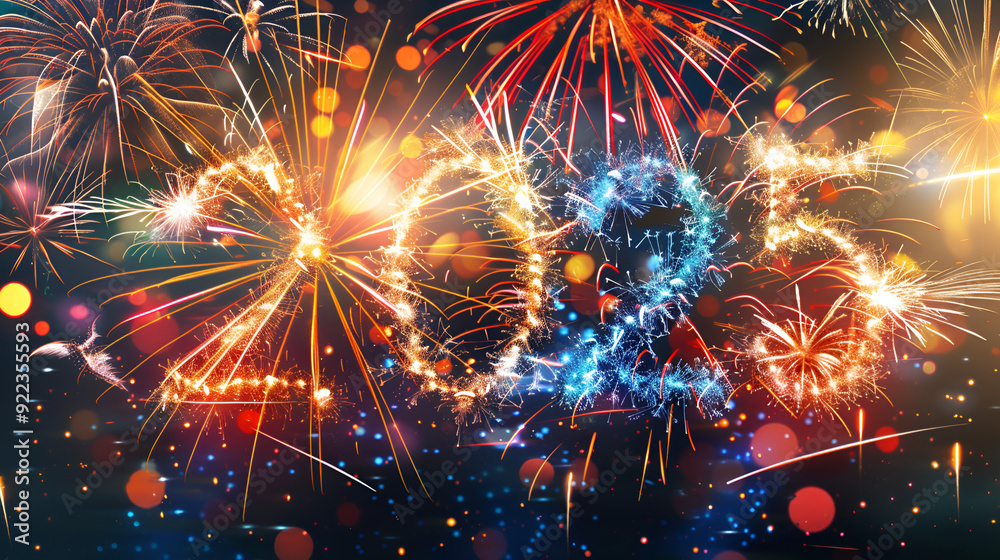 Fototapeta premium Vibrant Fireworks Display on New Year's Eve