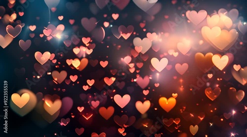 The romantic Valentine's Day backdrop with red hearts and side effects creates an atmosphere perfect for the holiday.