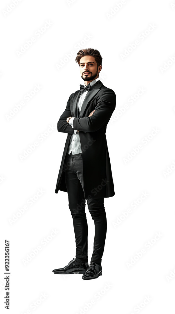 Isolated, transparent, no background, Elegant Gentleman in Black Tuxedo with Bow Tie -Modern Men's Fashion Portrait Isolated, transparent, no background, Elegant Gentleman in Black Tuxedo with Bow Tie -Modern Men's Fashion Portrait