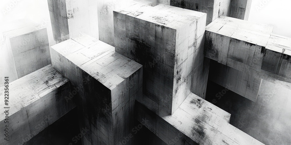 Abstract Geometric Composition of Intersecting Concrete Cubes Abstract Geometric Composition of Intersecting Concrete Cubes