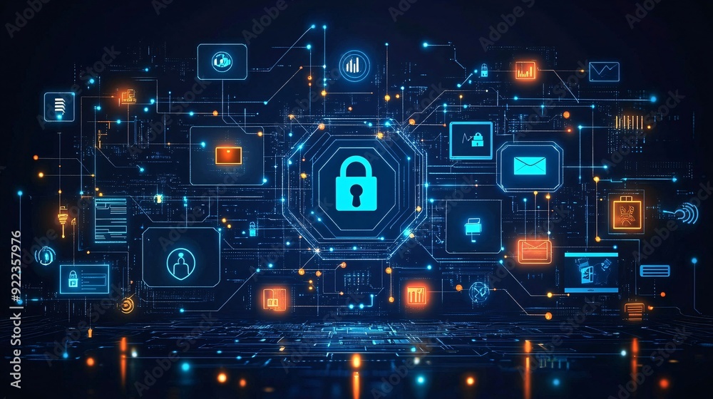 Personal Devices and IoT Security with Lock: An illustration of cyber security measures for personal and IoT devices, with a lock symbol for secure configurations and protection strategies. Personal Devices and IoT Security with Lock: An illustration of cyber security measures for personal and IoT devices, with a lock symbol for secure configurations and protection strategies.