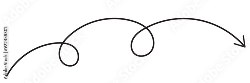 Round curl long arrow. Thin arrow curled symbol icon. Arrow swish sign.