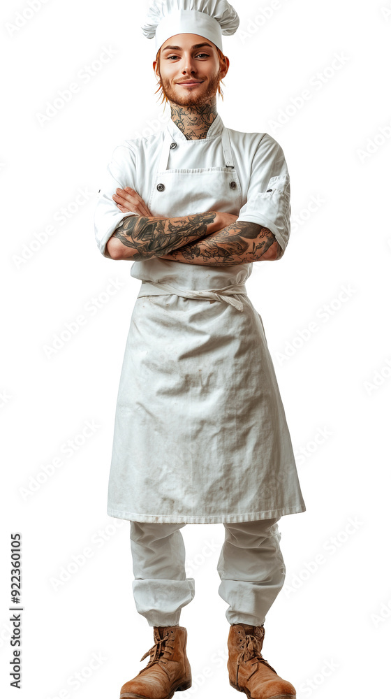 Isolated, transparent, no background, Confident Tattooed Chef in Professional Culinary Attire Isolated, transparent, no background, Confident Tattooed Chef in Professional Culinary Attire