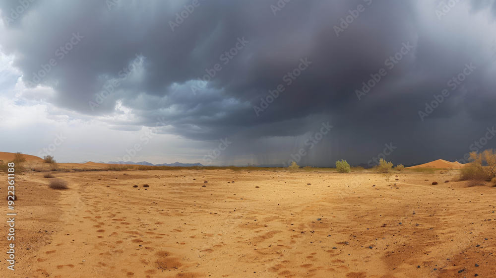 Vast Desert Expanse Under a Brooding Sky with Storm Clouds Gathering on the Horizon Vast Desert Expanse Under a Brooding Sky with Storm Clouds Gathering on the Horizon