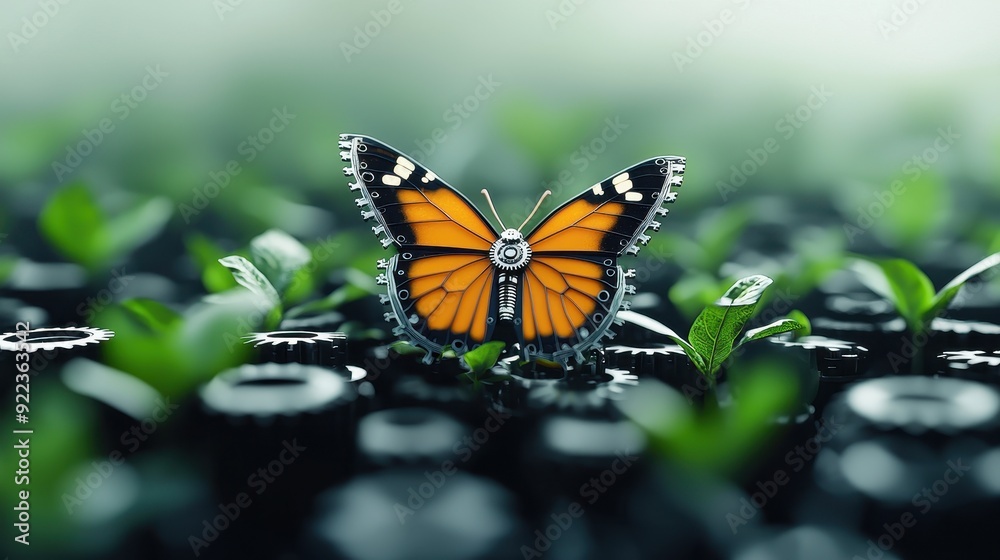 A vibrant butterfly perched on lush greenery, showcasing nature's beauty and the importance of environmental conservation. A vibrant butterfly perched on lush greenery, showcasing nature's beauty and the importance of environmental conservation.