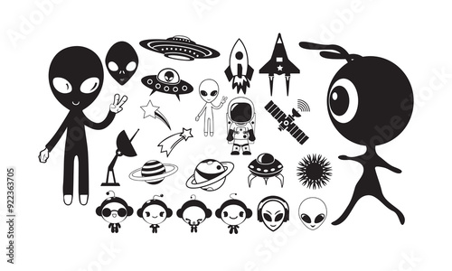 Alien and space Vector bundle, Clipart, Silhouette, Vector, icons, illustration, design.