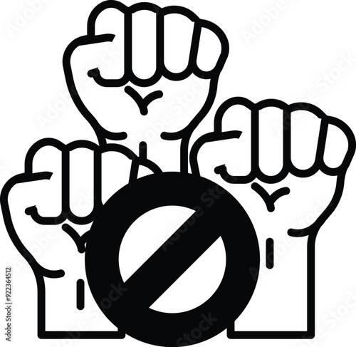 A black and white image of three hands holding up a no sign. The image conveys a message of unity and resistance against oppression