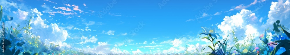 Obraz premium Enchanting Winter Wonderland with Delicate Mimosa Flowers in Snowy Landscape: Anime-Style 4K Scene for Creative Marketing, Game Design, and Seasonal Artwork. Dreamy Illustration Featuring Vibrant Blue