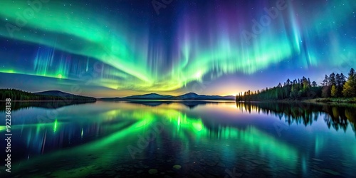 Aurora borealis dancing over a peaceful lake at night, Aurora, Northern lights, Lake, Reflection, Sky, Beauty, Nature, Night