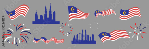 Vector clip art Malaysian flag and building element independence collection