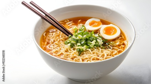 Delicious Japanese Ramen Noodle Soup in a White Bowl with Chopsticks