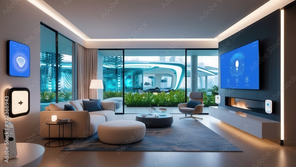 Futuristic Smart Interior Design. AI Generative Futuristic Smart Interior Design. AI Generative