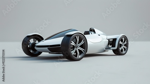 Futuristic white sports car with black wheels, isolated on a white background.