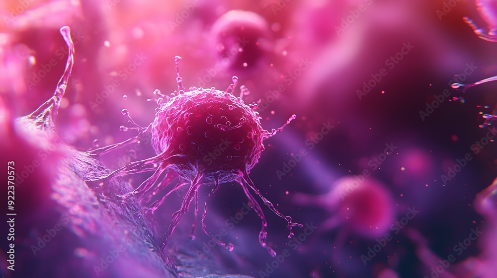 3D illustration of cancer cells multiplying, close-up microscope view, detailed biology, medical research, cellular structure, disease progression, 3D illustration of cancer cells multiplying, close-up microscope view, detailed biology, medical research, cellular structure, disease progression,