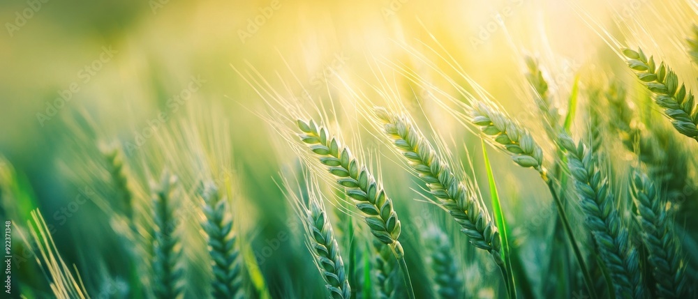 Green Wheat Stalks Illuminated by the Setting Sun Green Wheat Stalks Illuminated by the Setting Sun